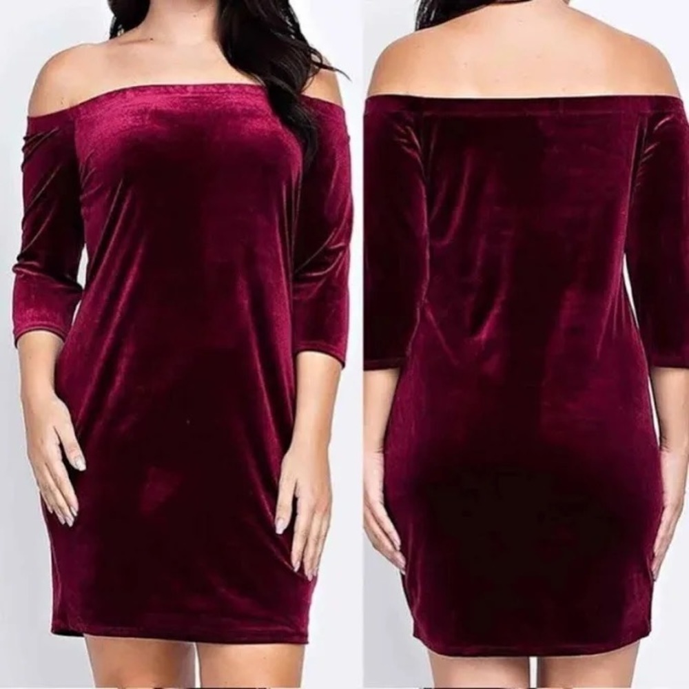 Donna Morgan off the shoulder red velvet dress